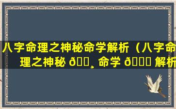 八字命理之神秘命学解析（八字命理之神秘 🌸 命学 🕊 解析pdf）